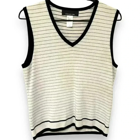 Jones New York V-Neck Lightweight Preppy Rib Knit Striped Sweater Vest Size Lg - Picture 1 of 11